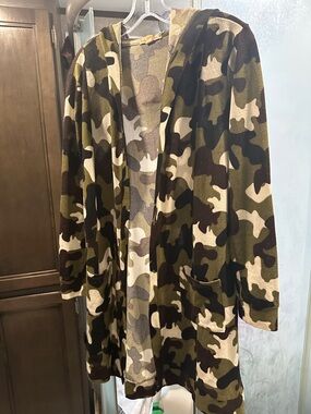 Source Unknown Camouflage Hooded Cardigan - Olive, Brown, Cream